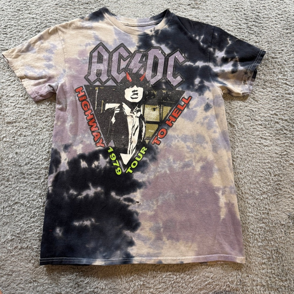 ACDC Highway to Hell 1979 Tour Graphic T-Shirt Size S Tie Dye Band Tee Small